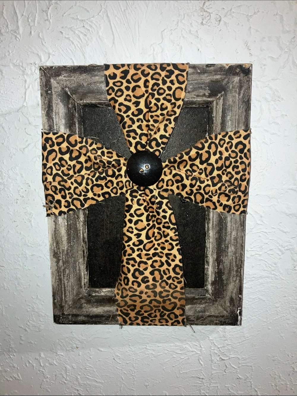Source Unknown Leopard Print Ribbon Wall Cross in Tan and Black